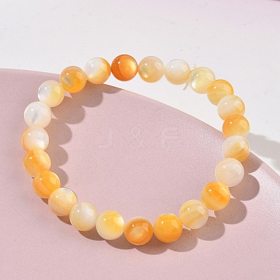 7MM Natural Yellow Shell Round Beaded Stretch Bracelets SH-CBACA76-18C-1