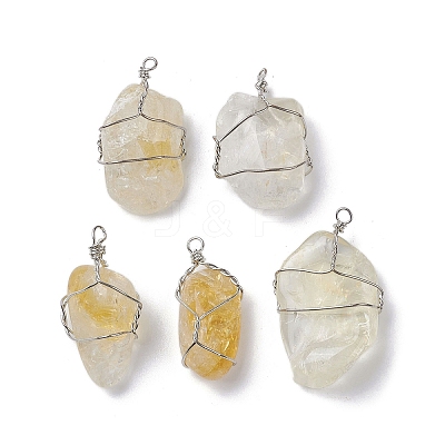Natural Citrine Copper Wire Wrapped Pendants G-C110-06B-P-1