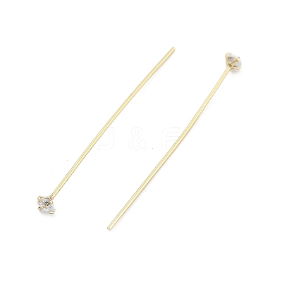 Brass Micro Pave Clear Cubic Zirconia Head Pins KK-M306-09G-02-1