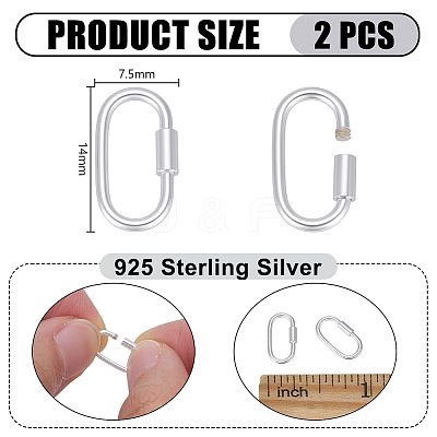 2Pcs 925 Sterling Silver Locking Carabiner STER-PH0004-52A-1