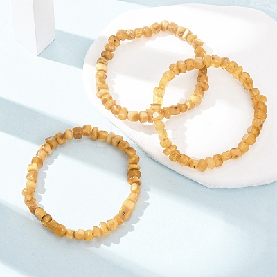 Natural Amber Beaded Stretch Bracelets for Women Men BJEW-D462-03-1