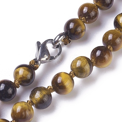 Natural Tiger Eye Beaded Necklaces NJEW-I107-02-1
