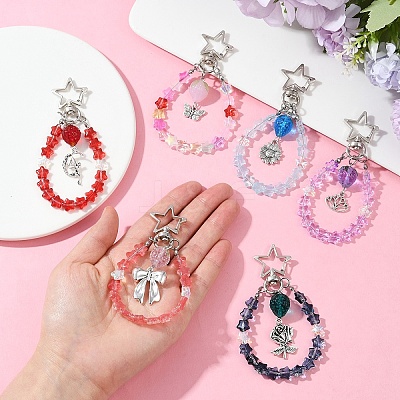 Glass Star & Alloy Bowknot Pendant Decoration HJEW-YW00071-01-1