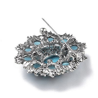 Baroque Flower Alloy Rhinestone Brooches with Cat Eye JEWB-Z034-08AS-1