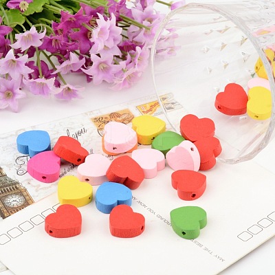 Mixed Color Heart Natural Wood Beads Nice for Children's Day Jewelry Making X-TB109Y-1