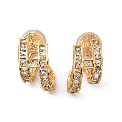 Brass Micro Pave Clear Cubic Zirconia Clip-on Earrings EJEW-K286-10G-1