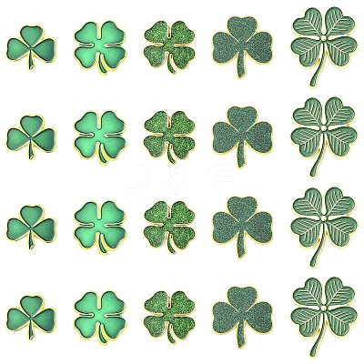 20Pcs 5 Styles Saint Patrick's Day Clover Alloy Enamel Lapel Pin Back Brooches for Backpack Clothes JEWB-CJ0003-65-1