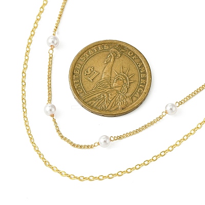 Brass and ABS Imitation Pearl Layered Necklace for Women NJEW-JN04911-02-1