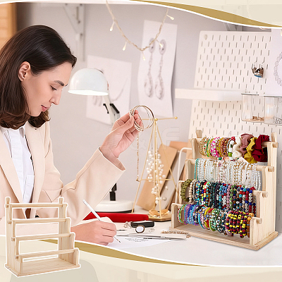4-Tier Wood Bracelet Organizer Display Stands BDIS-WH0010-16C-1
