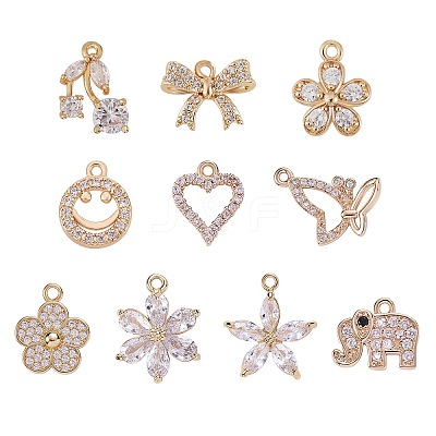 10Pcs 10 Style Rack Plating Brass Cubic Zirconia Charms ZIRC-SZ0002-25-1