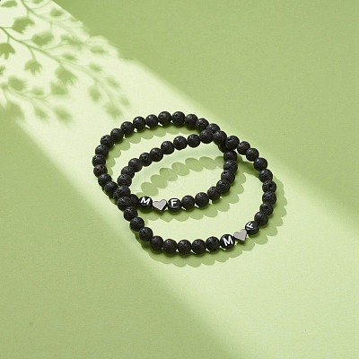 2Pcs Natural Lava Rock Stretch Bracelets Set BJEW-JB08673-01-1