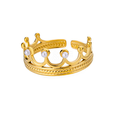 Retro Royal Style 304 Stainless Steel Imitation Pearl Cuff Rings FS-WG343E9-04-1