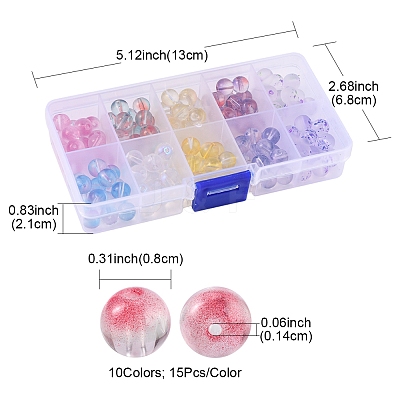 150Pcs 10 Colors Glass Beads GLAA-FS0001-24-1