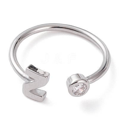 Brass Micro Pave Clear Cubic Zirconia Cuff Rings RJEW-J074-01P-Z-1
