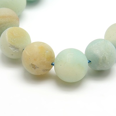 Frosted Natural Flower Amazonite Round Bead Strands G-M064-12mm-07-1