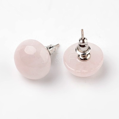 Half Round Dome Natural Rose Quartz Stud Earrings EJEW-L171-05-1
