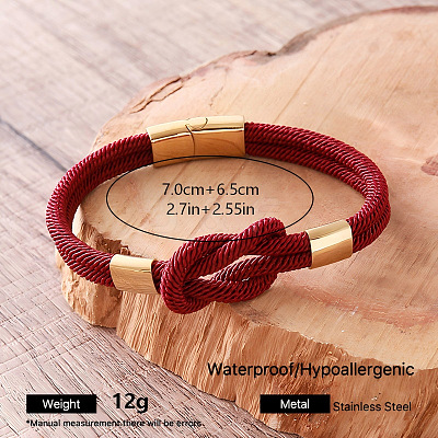 Braided Knot Nylon Cord Bracelets with 304 Stainless Steel Magnetic Clasps for Men UA2967-7-1