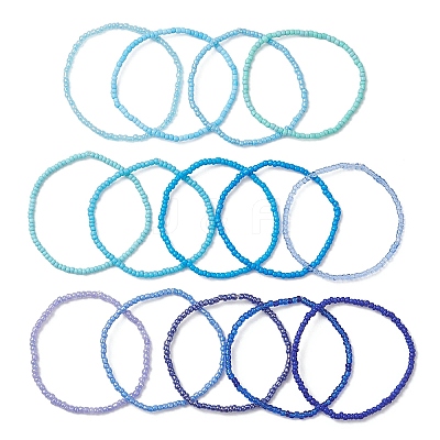 14Pcs Glass Seed Beads Stretch Bracelets for Women BJEW-MZ00266-1