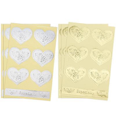 20 Sheets 2 Colors Heart & Rectangle Paper Self-Adhesive Embossed Stickers DIY-CP0010-59-1