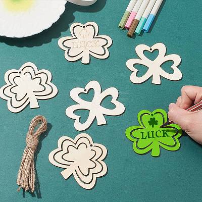 3 Sets 3 Styles Saint Patrick's Day Theme Wood Big Pendant Decorations HJEW-CJ0001-05-1