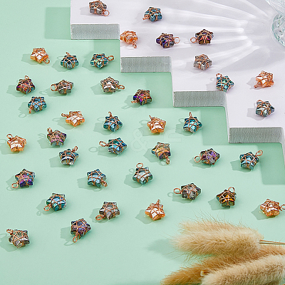 40Pcs 5 Colors Glass Pendants PALLOY-FH00137-1