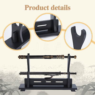 2-Tier Wooden Sword Katana Holder Stands ODIS-WH0081-11B-1