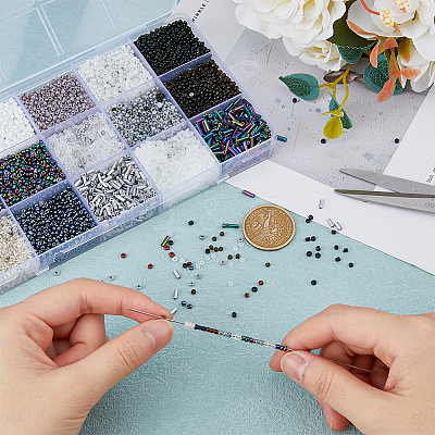 225g 17 Style Glass Seed Glass Bugle & Round Beads SEED-DC0001-02A-1