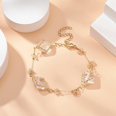 Acrylic Rhombus & Natural Citrine Chips Beaded Chain Bracelet BJEW-JB09386-1