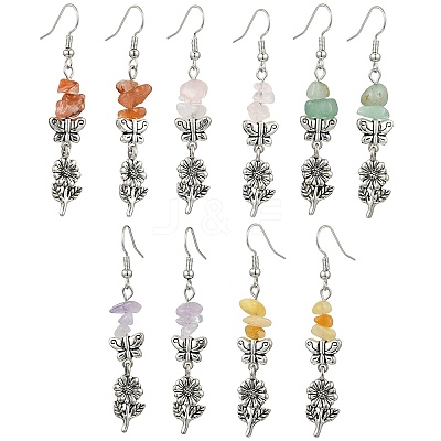 Natural Mixed Stone Chip Dangle Earrings Set for Women EJEW-JE06248-1