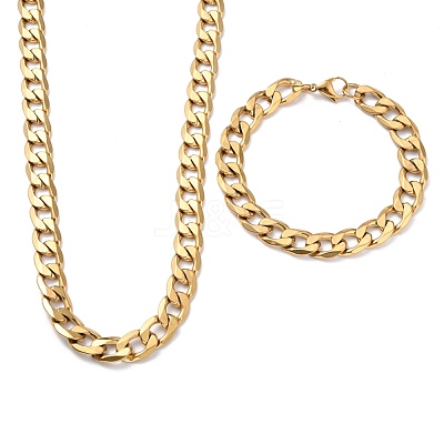 304 Stainless Steel Curb Chains Bracelets & Necklaces Jewelry Sets SJEW-I206-01G-1