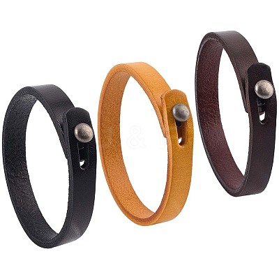 3Pcs 3 Colors Punk Retro Handmade Leather Cord Bracelet for Men BJEW-CL0001-05-1