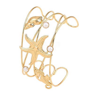 304 Stainless Steel & Plastic Pearl Cuff Bangles BJEW-H641-06G-1