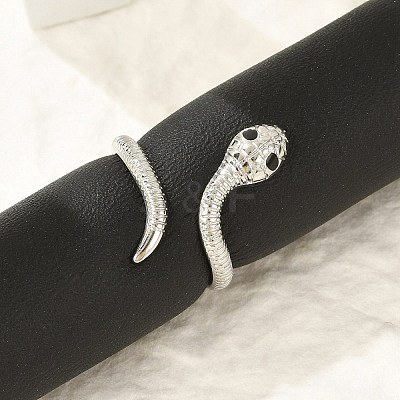 304 Stainless Steel Black Enamel Cuff Rings for Women RJEW-G338-05P-1