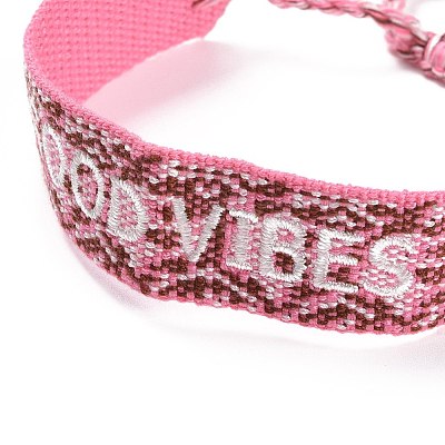Word Good Vibes Polycotton(Polyester Cotton) Braided Bracelet with Tassel Charm BJEW-F429-02-1