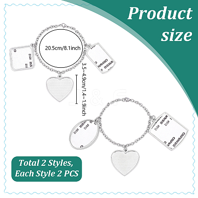 4Pcs 2 Styles DIY Blank Heat Transfer 304 Stainless Steel Curb Chains Bracelets Making Kits BJEW-PH01874-1