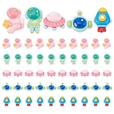 50Pcs 5 Styles Space Theme Opaque Resin Decoden Cabochons RESI-PH0002-20-1