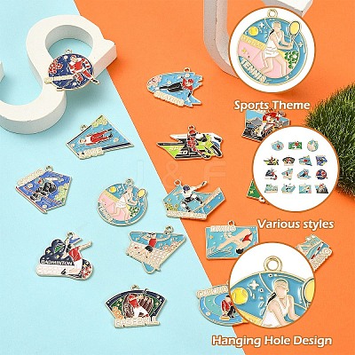 15Pcs 15 Styles Sports Alloy Enamel Pendants ENAM-YW0008-46-1