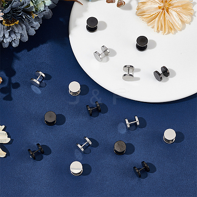 16Pcs 2 Colors Flat Round 304 Stainless Steel Barbell Cartilage Earrings EJEW-BBC0001-63-1