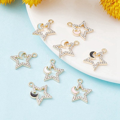 8Pcs 4 Colors Rack Plating Alloy Rhinestone Pendants ENAM-YW0003-24-1