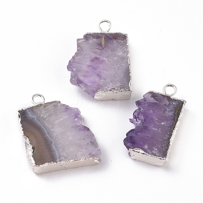 Natural Dyed Amethyst Slice Pendants G-I251-10S-1