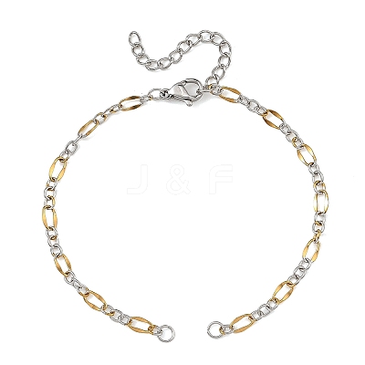 2Pcs Two Tone 304 Stainless Steel Oval Link Chains Bracelet Making AJEW-JB01665-1