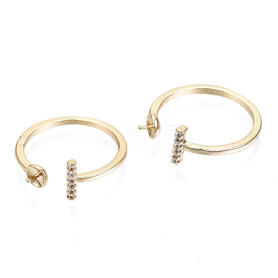 Brass Micro Clear Cubic Zirconia Cuff Finger Rings Setting X-KK-T056-52G-NF-1