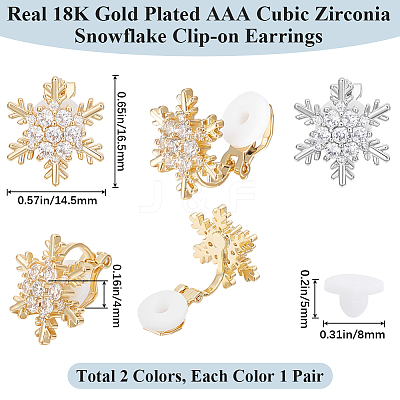 2 Pairs 2 Colors Brass Micro Pave 3A Clear Cubic Zirconia Clip-on Earrings EJEW-BBC0001-59-1
