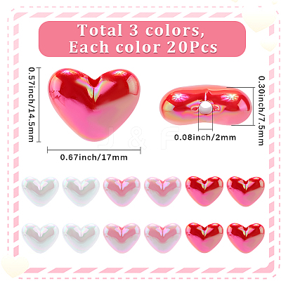 60Pcs 3 Colors Valentine's Day Themed UV Plated Plastic Beads DIY-SP0003-06-1