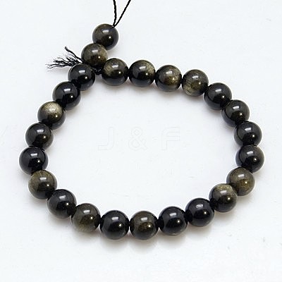 Natural Golden Sheen Obsidian Beads Strands X-G-C076-12mm-5-1