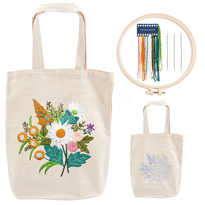 DIY Flower Pattern Tote Bag Embroidery Making Kit DIY-WH0349-21A-1
