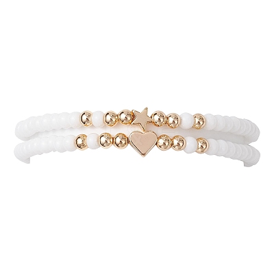 2Pcs 2 Styles Glass Seed Beaded Stretch Bracelet Sets for Women BJEW-JB11373-03-1