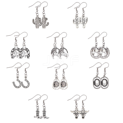 10 Pair 10 Style Alloy Dangle Earrings with 304 Stainless Steel Pins EJEW-AB00035-1