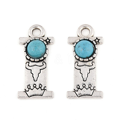 Synthetic Turquoise & Alloy Pendants PALLOY-H146-01AS-I-1