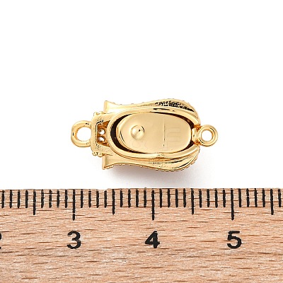 Brass & Clear Cubic Zirconia & Black Lip Shell Epoxy Resin Box Clasps KK-P291-35G-1